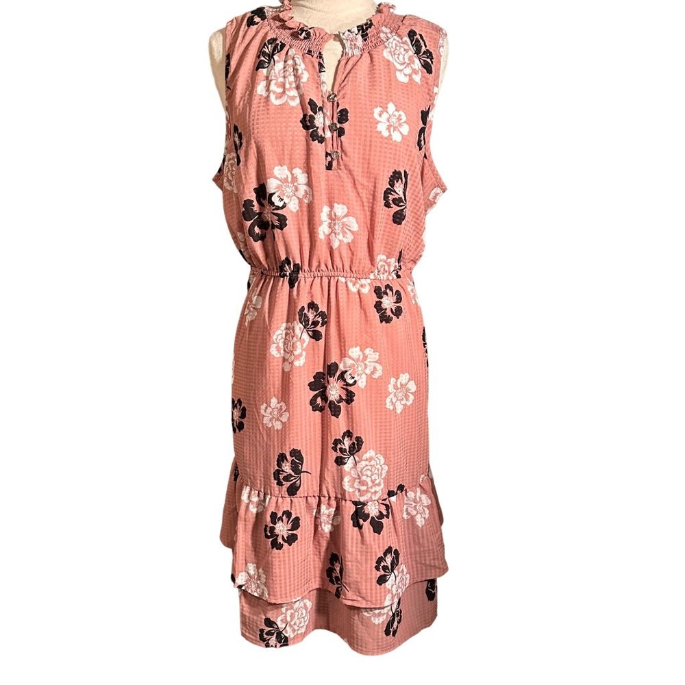 Adrienne Vittadini Womens Floral Print Ruffled Tiered Fully Lined Size XL